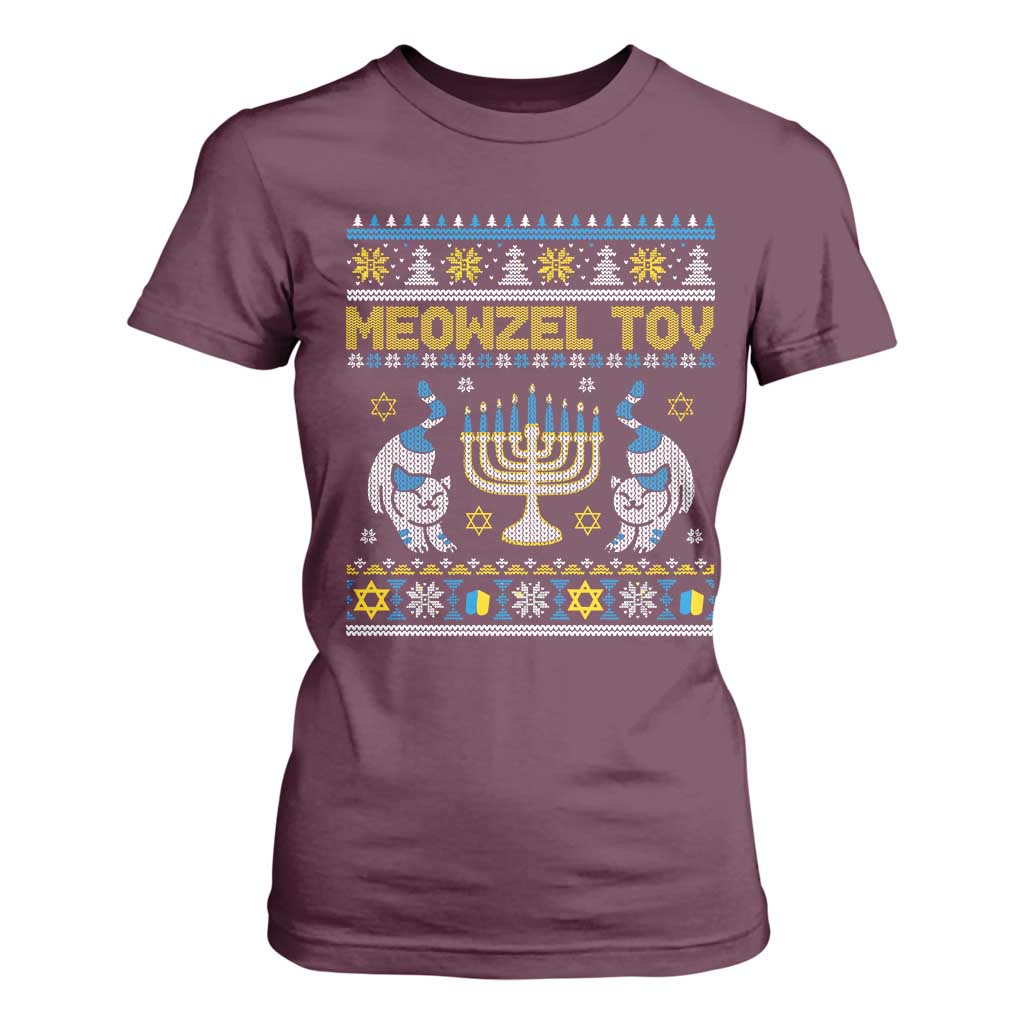 Funny Hanukkah Cat T Shirt For Women Meowzel Tov Chanukah Jewish Ugly Sweater Hanukkah TS02 Maroon Print Your Wear