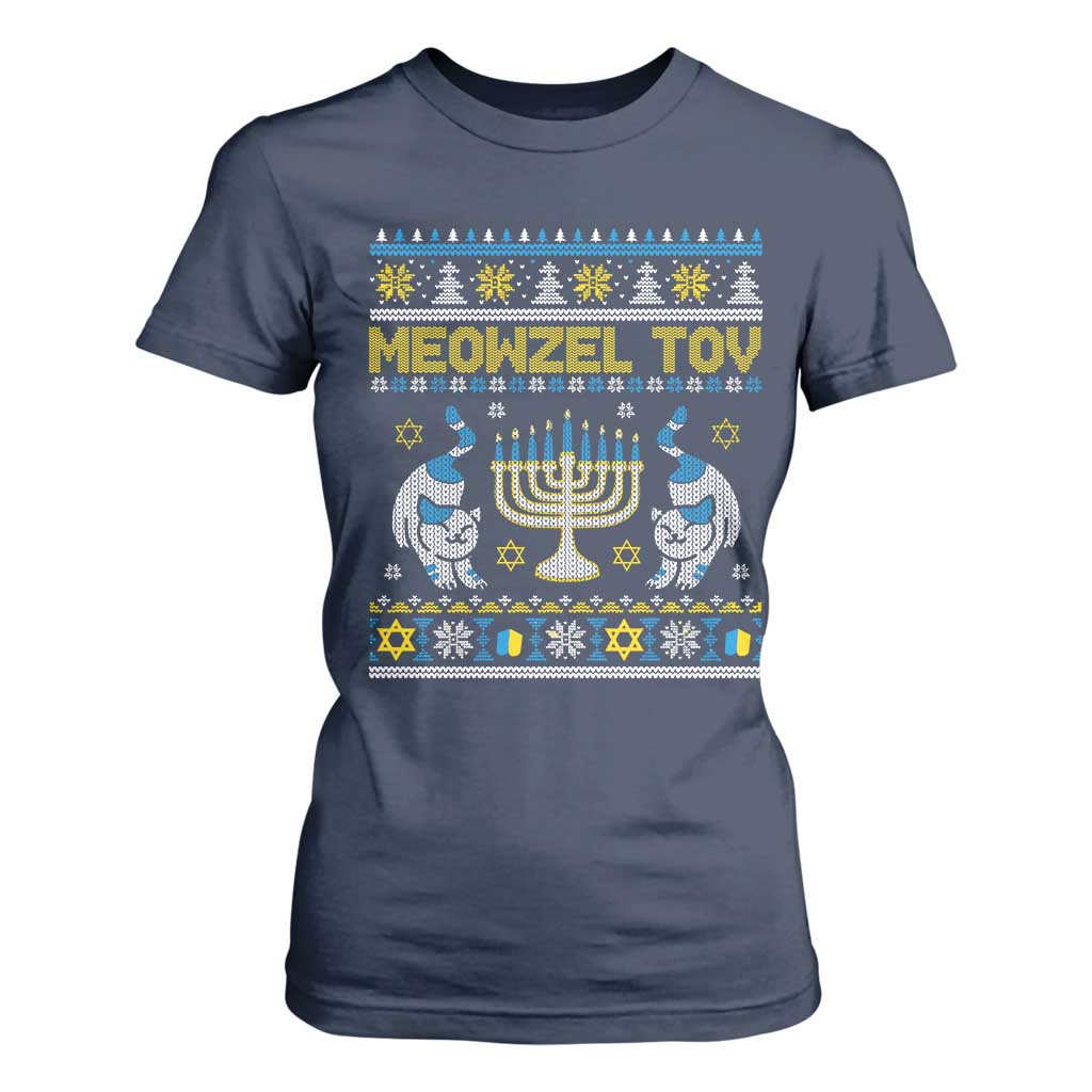 Funny Hanukkah Cat T Shirt For Women Meowzel Tov Chanukah Jewish Ugly Sweater Hanukkah TS02 Navy Print Your Wear