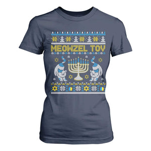 Funny Hanukkah Cat T Shirt For Women Meowzel Tov Chanukah Jewish Ugly Sweater Hanukkah TS02 Navy Print Your Wear