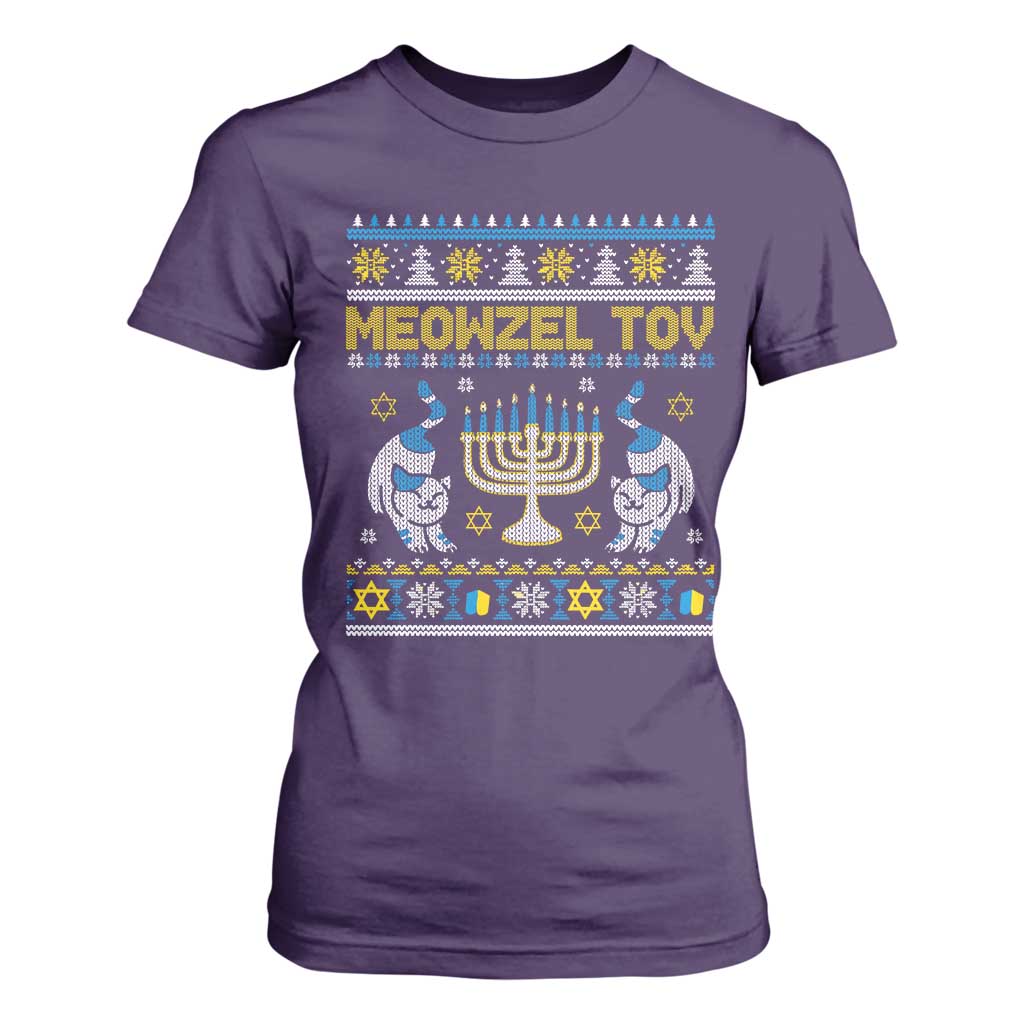 Funny Hanukkah Cat T Shirt For Women Meowzel Tov Chanukah Jewish Ugly Sweater Hanukkah TS02 Purple Print Your Wear