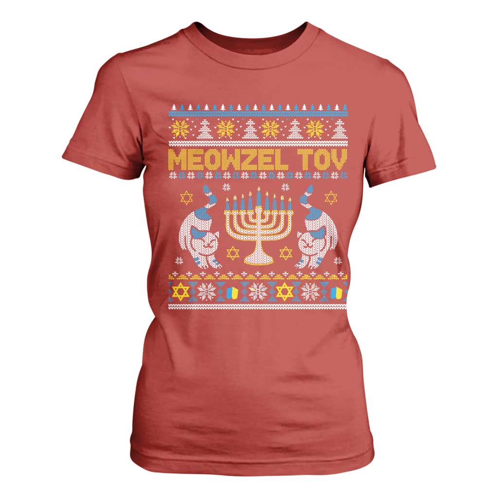 Funny Hanukkah Cat T Shirt For Women Meowzel Tov Chanukah Jewish Ugly Sweater Hanukkah TS02 Red Print Your Wear