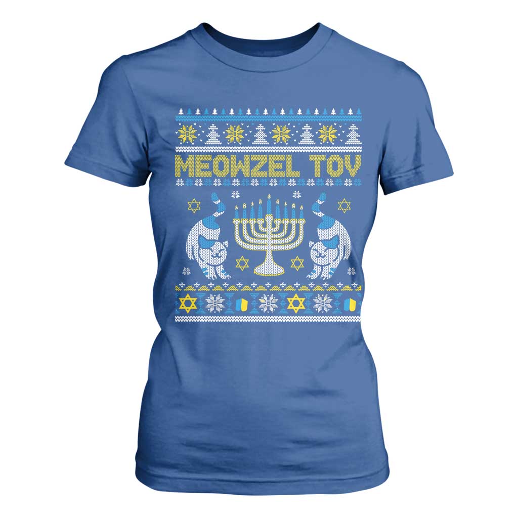 Funny Hanukkah Cat T Shirt For Women Meowzel Tov Chanukah Jewish Ugly Sweater Hanukkah TS02 Royal Blue Print Your Wear