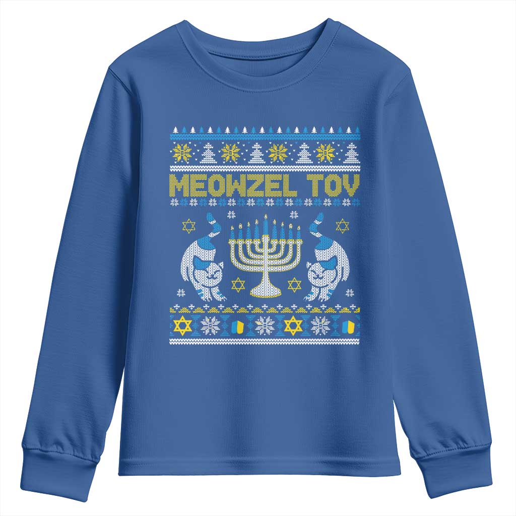 Funny Hanukkah Cat Youth Sweatshirt Meowzel Tov Chanukah Jewish Ugly Sweater Hanukkah TS02 Royal Blue Print Your Wear