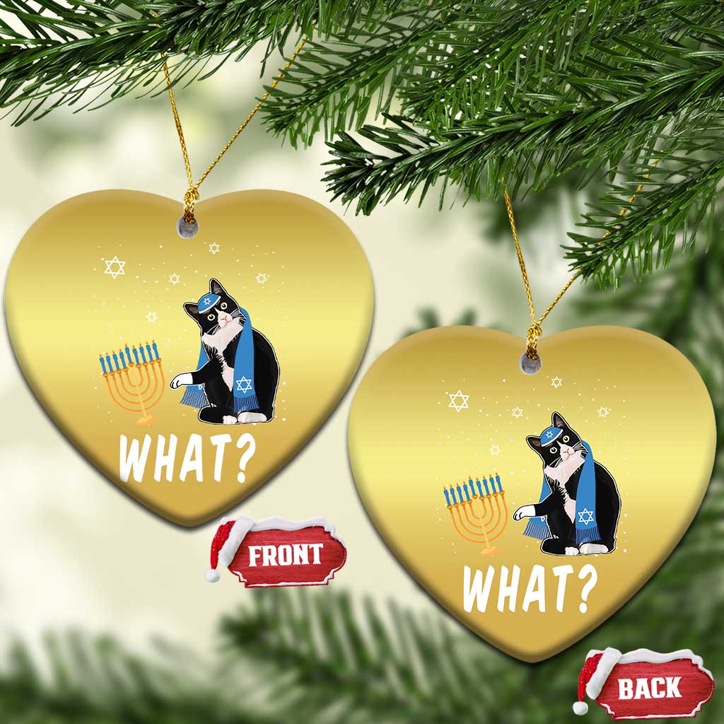 Funny Hanukkah Cat Christmas Ornament What Hanukcat Chanukah Jewish Festival TS02 Heart Gold Print Your Wear