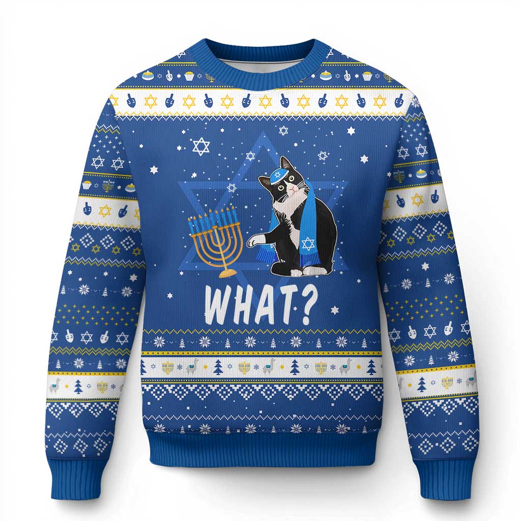 Funny Cat Hanukkah Ugly Sweater What Hanukcat Chanukah Jewish Festival TS02 Blue White Print Your Wear