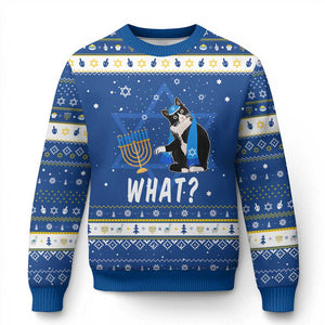 Funny Cat Hanukkah Ugly Sweater What Hanukcat Chanukah Jewish Festival TS02 Blue White Print Your Wear