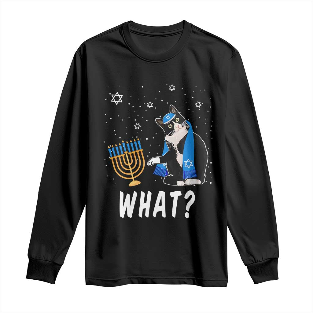 Funny Hanukkah Cat Long Sleeve Shirt What Hanukcat Chanukah Jewish Festival TS02 Black Print Your Wear