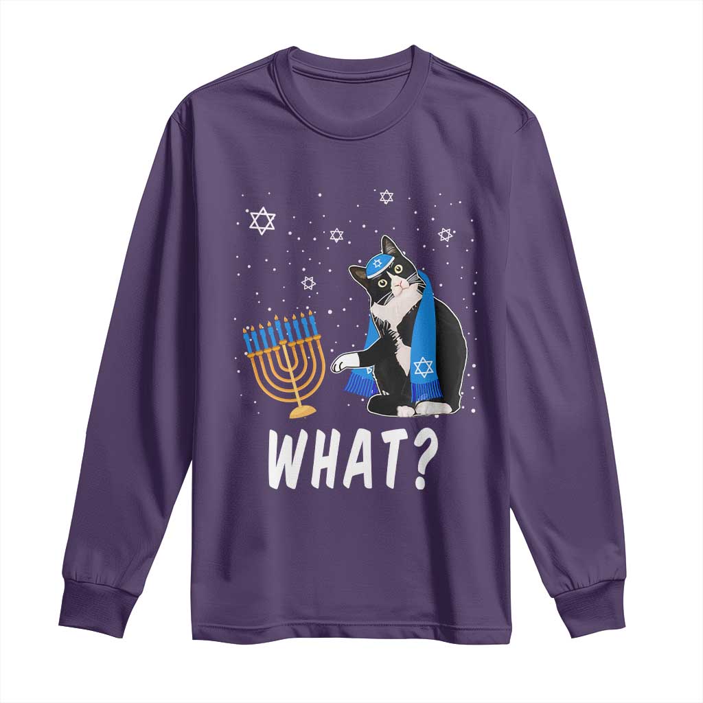 Funny Hanukkah Cat Long Sleeve Shirt What Hanukcat Chanukah Jewish Festival TS02 Purple Print Your Wear