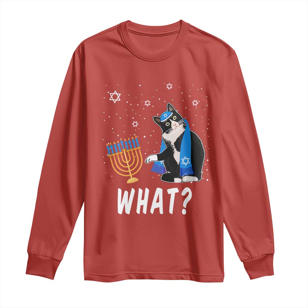 Funny Hanukkah Cat Long Sleeve Shirt What Hanukcat Chanukah Jewish Festival TS02 Red Print Your Wear