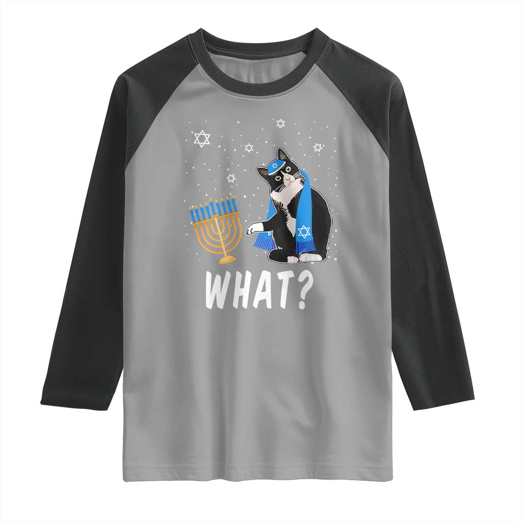Funny Hanukkah Cat Raglan Shirt What Hanukcat Chanukah Jewish Festival TS02 Sport Gray Black Print Your Wear