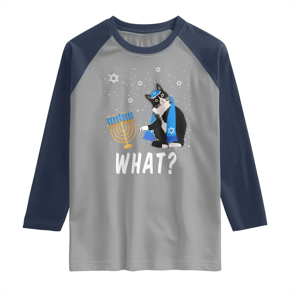 Funny Hanukkah Cat Raglan Shirt What Hanukcat Chanukah Jewish Festival TS02 Sport Gray Navy Print Your Wear