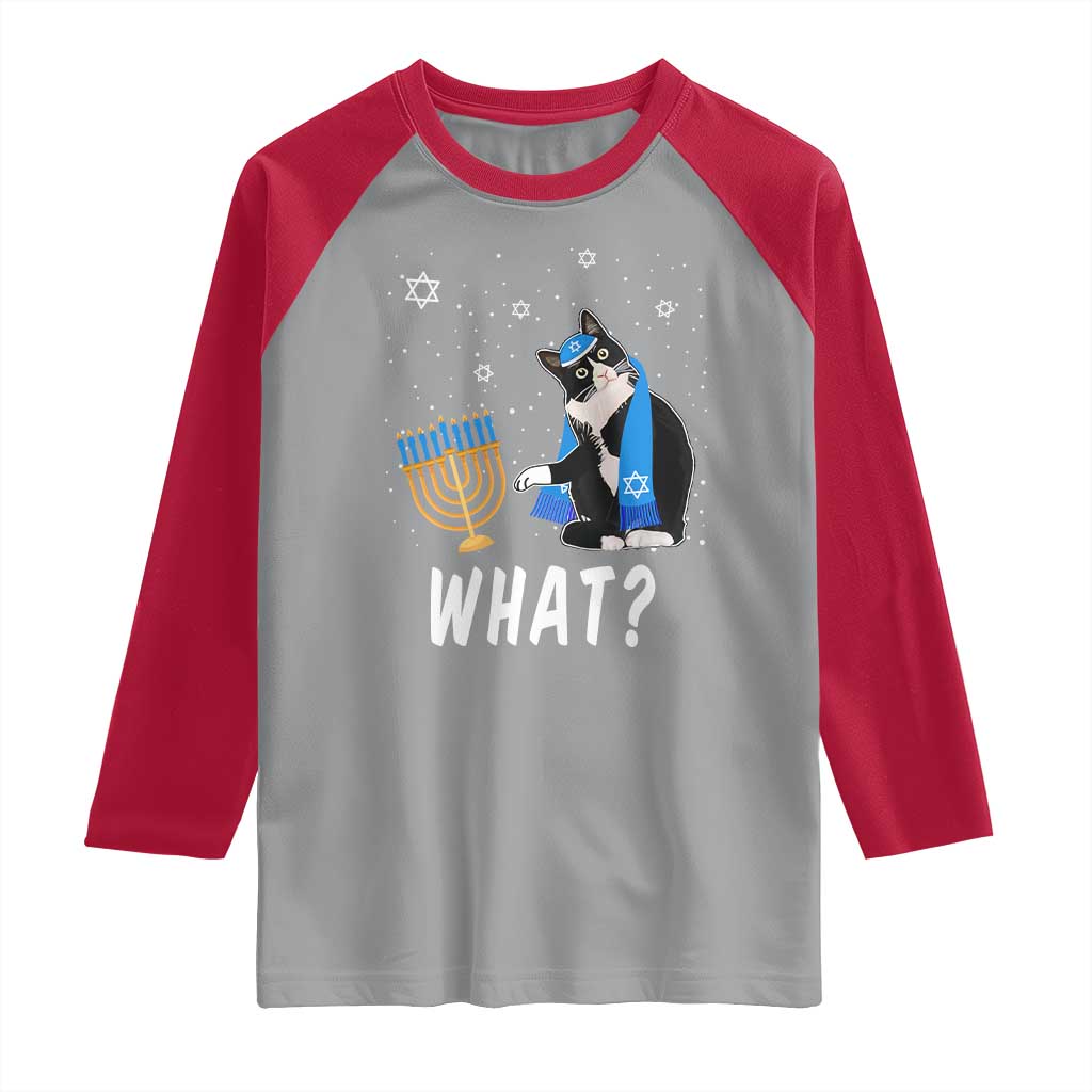 Funny Hanukkah Cat Raglan Shirt What Hanukcat Chanukah Jewish Festival TS02 Sport Gray Red Print Your Wear