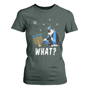Funny Hanukkah Cat T Shirt For Women What Hanukcat Chanukah Jewish Festival TS02 Dark Forest Green Print Your Wear