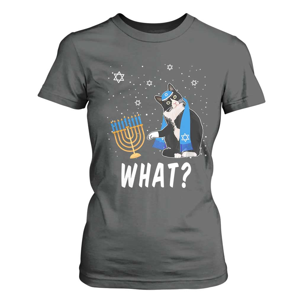 Funny Hanukkah Cat T Shirt For Women What Hanukcat Chanukah Jewish Festival TS02 Dark Heather Print Your Wear