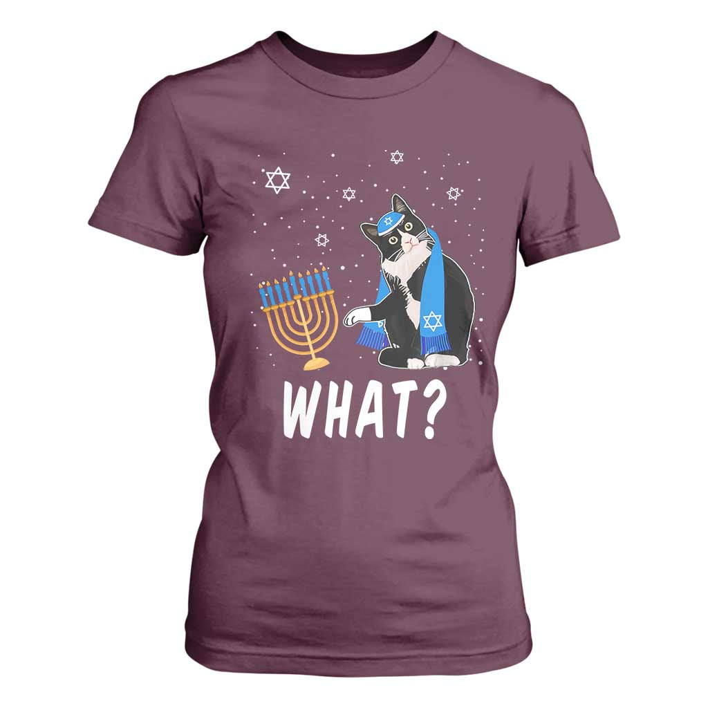 Funny Hanukkah Cat T Shirt For Women What Hanukcat Chanukah Jewish Festival TS02 Maroon Print Your Wear