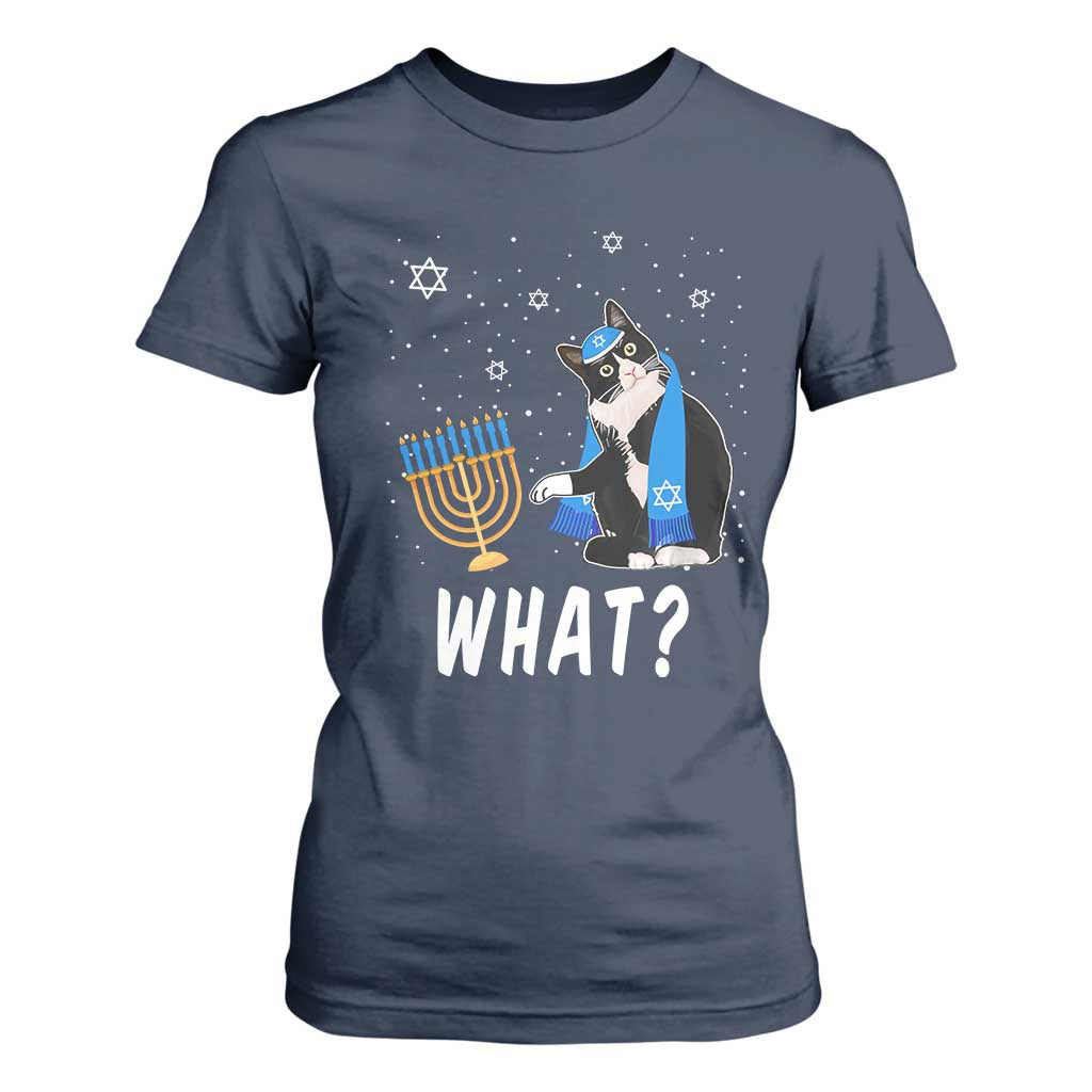 Funny Hanukkah Cat T Shirt For Women What Hanukcat Chanukah Jewish Festival TS02 Navy Print Your Wear