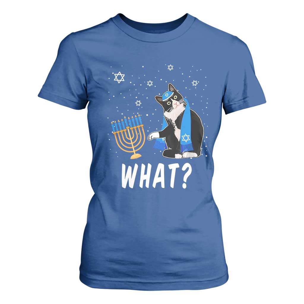 Funny Hanukkah Cat T Shirt For Women What Hanukcat Chanukah Jewish Festival TS02 Royal Blue Print Your Wear
