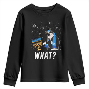 Funny Hanukkah Cat Youth Sweatshirt What Hanukcat Chanukah Jewish Festival TS02 Black Print Your Wear