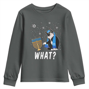 Funny Hanukkah Cat Youth Sweatshirt What Hanukcat Chanukah Jewish Festival TS02 Dark Heather Print Your Wear