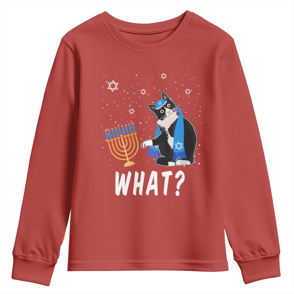Funny Hanukkah Cat Youth Sweatshirt What Hanukcat Chanukah Jewish Festival TS02 Red Print Your Wear