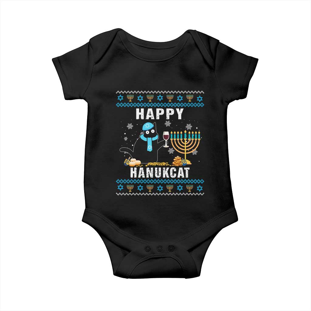 Funny Hanukkah Cat Baby Onesie Happy Hanukcat Drinking Black Cat Jewish Menorah Chanukah TS02 Black Print Your Wear