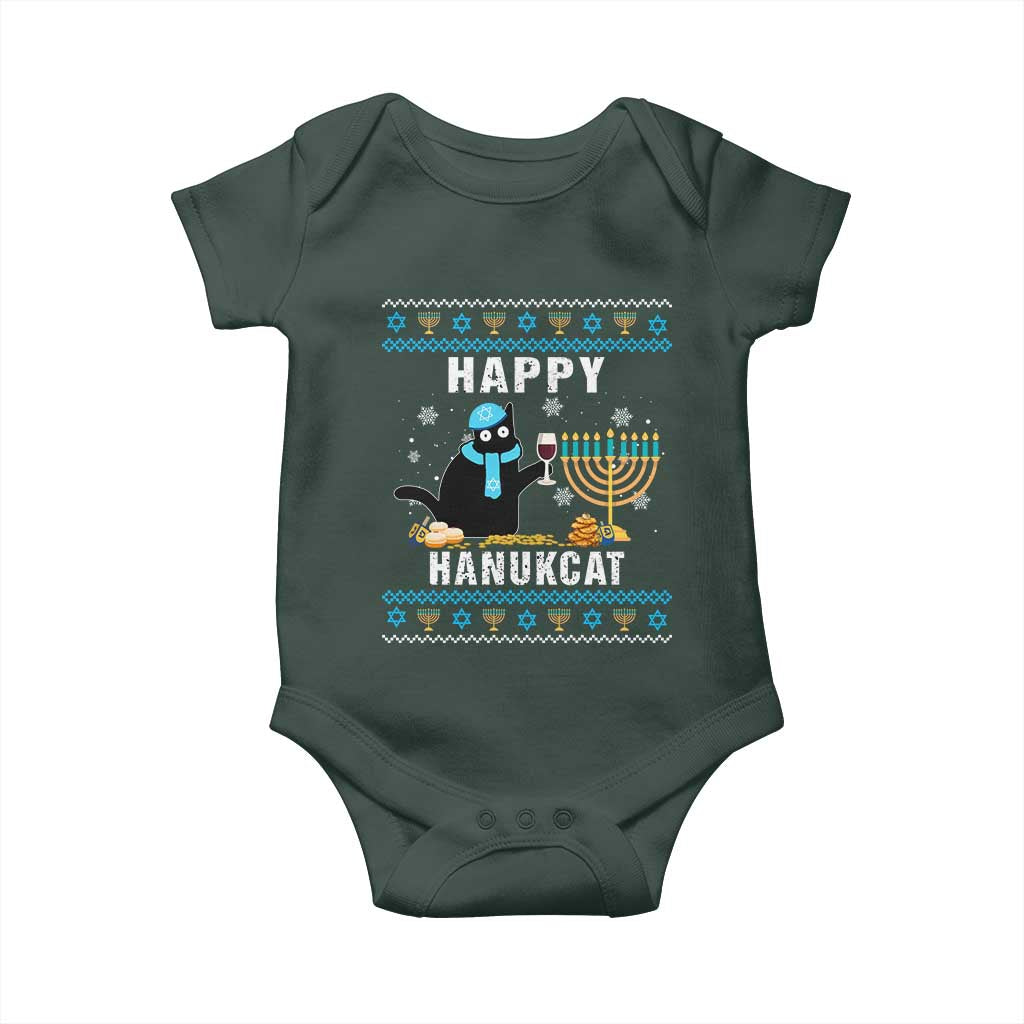 Funny Hanukkah Cat Baby Onesie Happy Hanukcat Drinking Black Cat Jewish Menorah Chanukah TS02 Print Your Wear