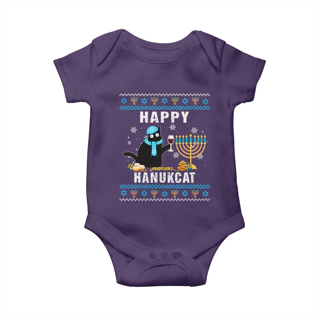 Funny Hanukkah Cat Baby Onesie Happy Hanukcat Drinking Black Cat Jewish Menorah Chanukah TS02 Purple Print Your Wear