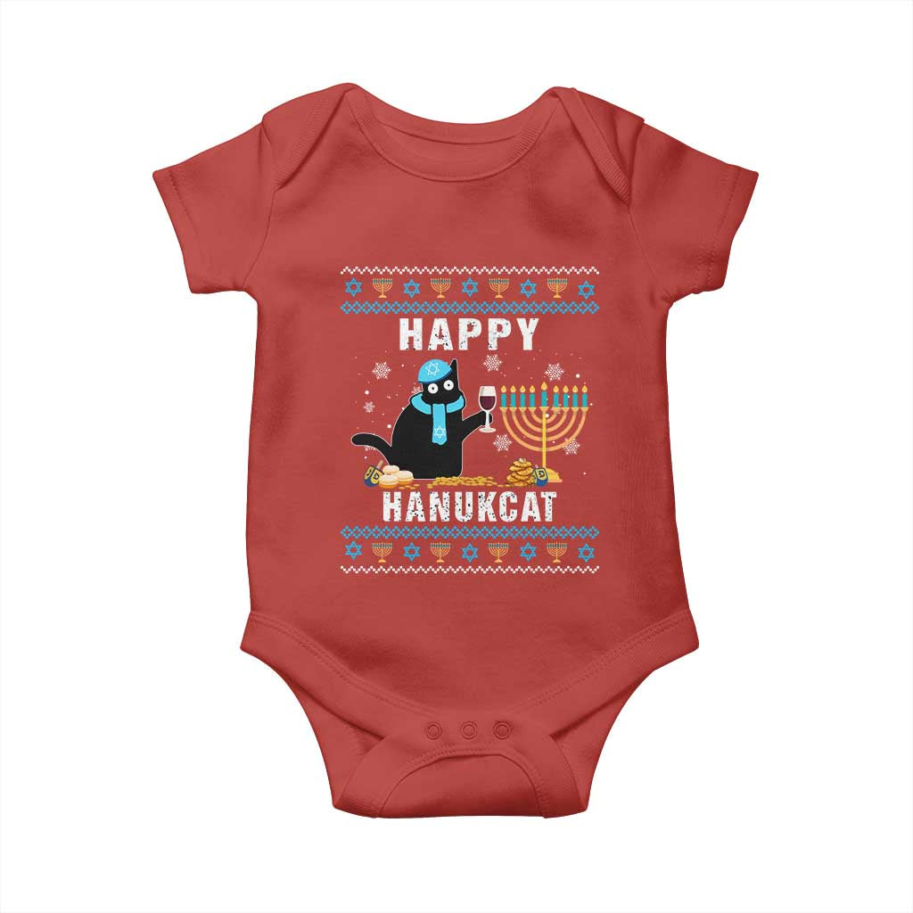 Funny Hanukkah Cat Baby Onesie Happy Hanukcat Drinking Black Cat Jewish Menorah Chanukah TS02 Red Print Your Wear