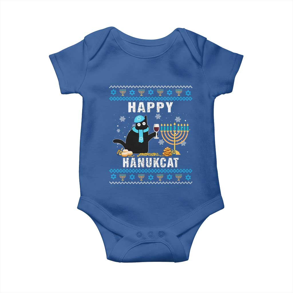 Funny Hanukkah Cat Baby Onesie Happy Hanukcat Drinking Black Cat Jewish Menorah Chanukah TS02 Royal Blue Print Your Wear