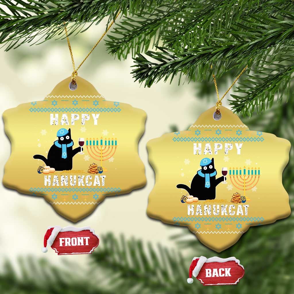 Funny Hanukkah Cat Christmas Ornament Happy Hanukcat Drinking Black Cat Jewish Menorah Chanukah TS02 Snow Flake Gold Print Your Wear