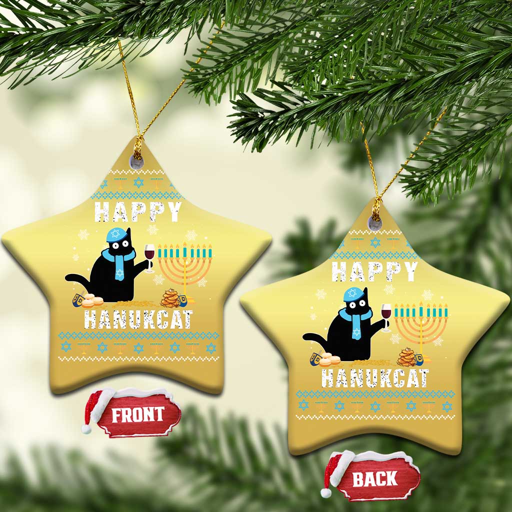 Funny Hanukkah Cat Christmas Ornament Happy Hanukcat Drinking Black Cat Jewish Menorah Chanukah TS02 Star Gold Print Your Wear