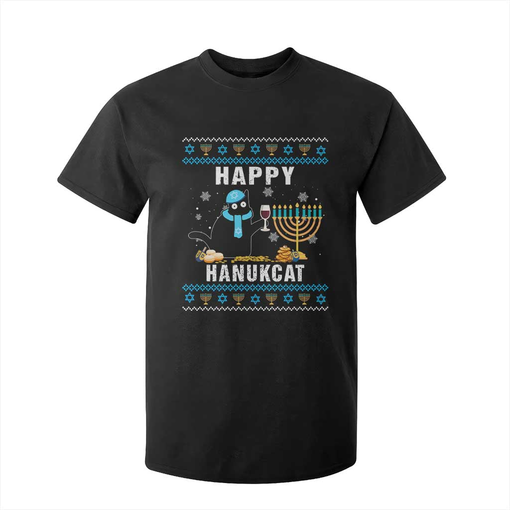 Funny Hanukkah Cat T Shirt For Kid Happy Hanukcat Drinking Black Cat Jewish Menorah Chanukah TS02 Black Print Your Wear