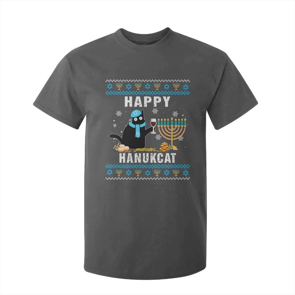 Funny Hanukkah Cat T Shirt For Kid Happy Hanukcat Drinking Black Cat Jewish Menorah Chanukah TS02 Dark Heather Print Your Wear
