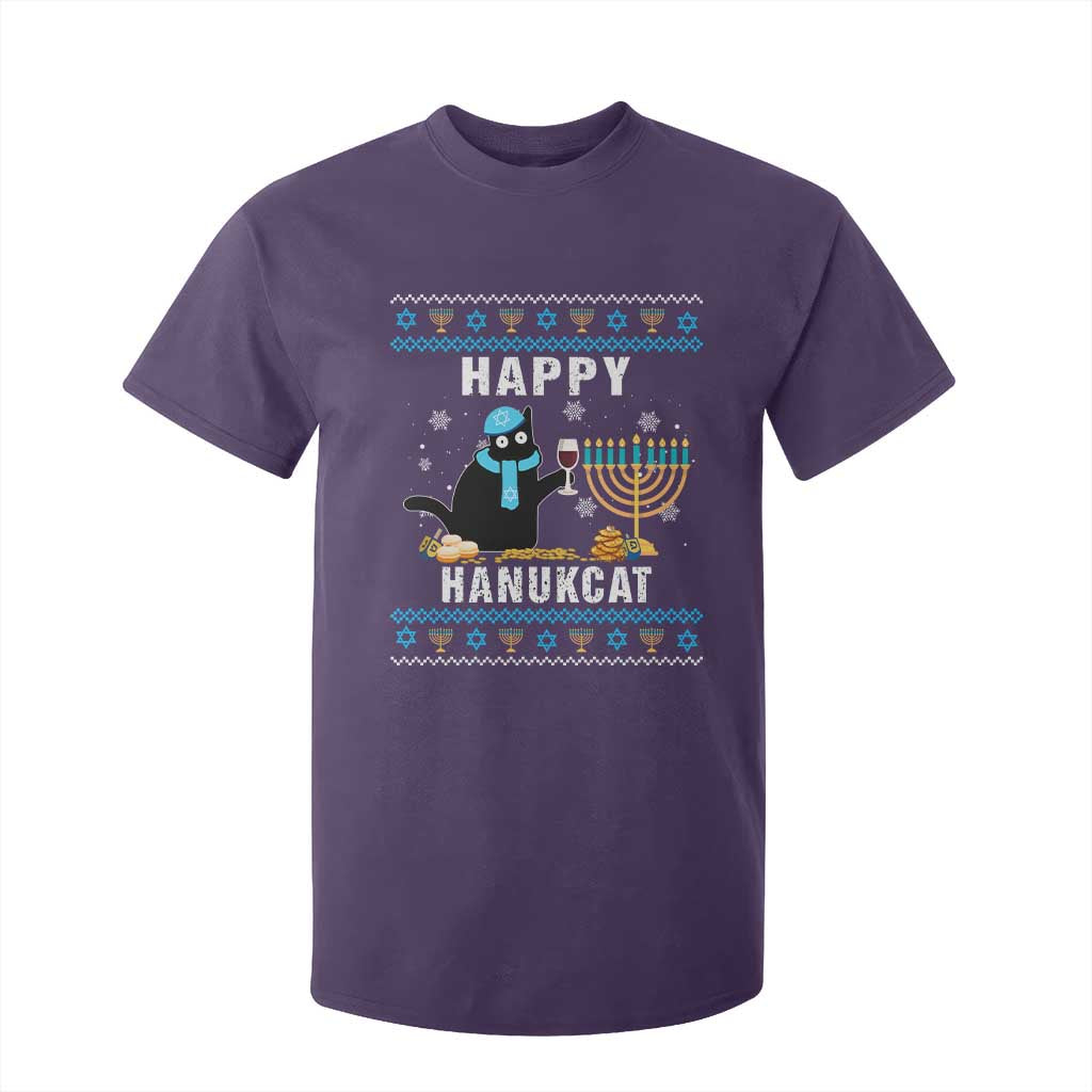 Funny Hanukkah Cat T Shirt For Kid Happy Hanukcat Drinking Black Cat Jewish Menorah Chanukah TS02 Purple Print Your Wear