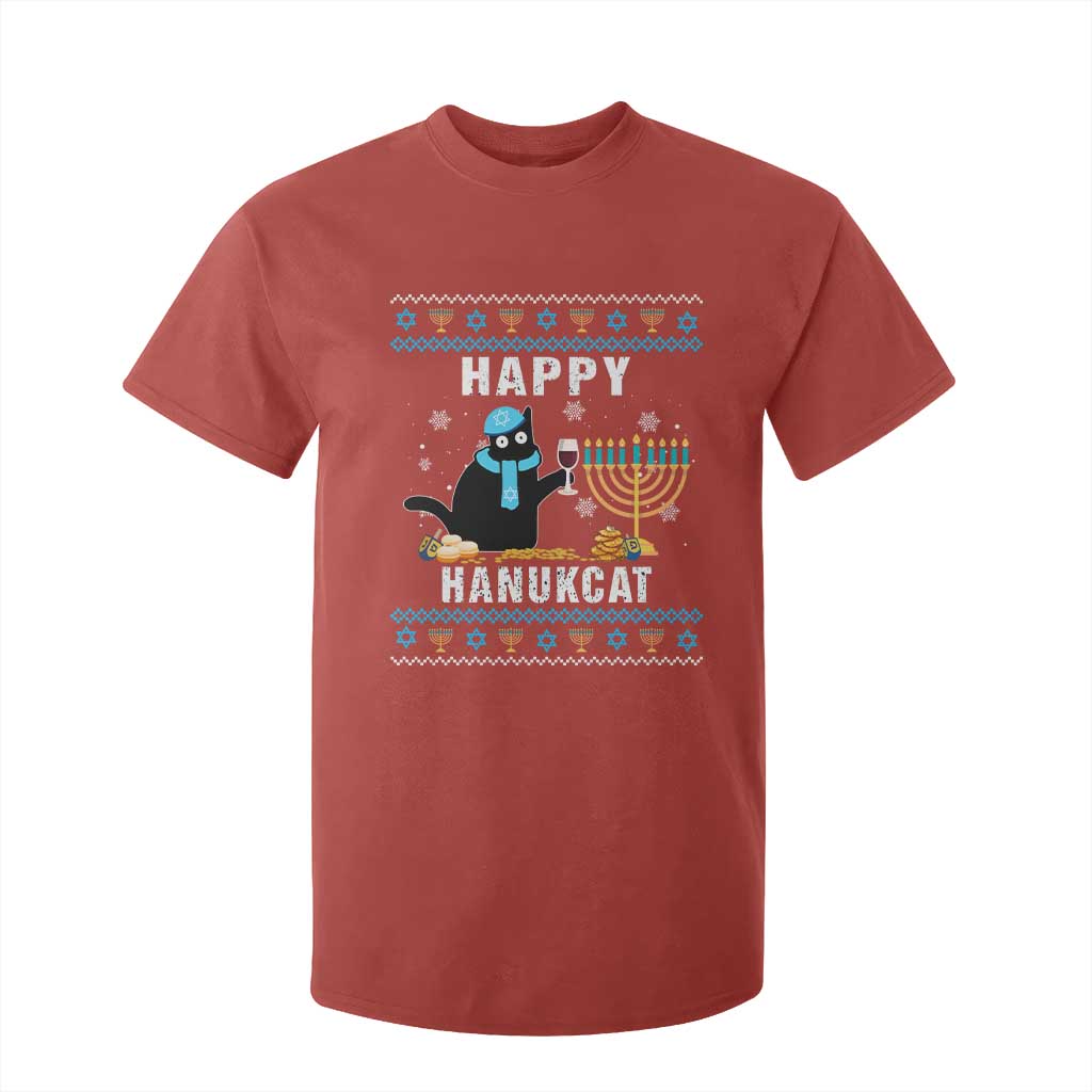 Funny Hanukkah Cat T Shirt For Kid Happy Hanukcat Drinking Black Cat Jewish Menorah Chanukah TS02 Red Print Your Wear