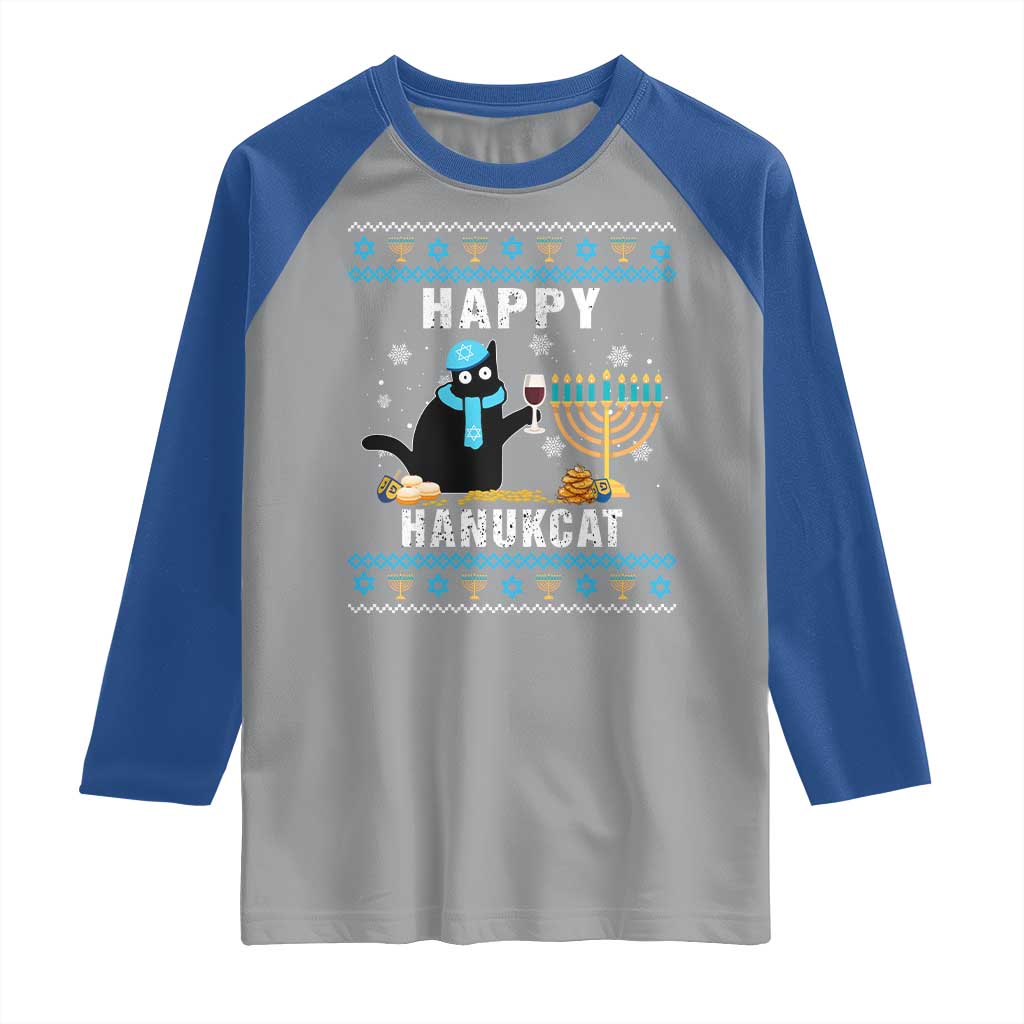 Funny Hanukkah Cat Raglan Shirt Happy Hanukcat Drinking Black Cat Jewish Menorah Chanukah TS02 Sport Gray Royal Print Your Wear