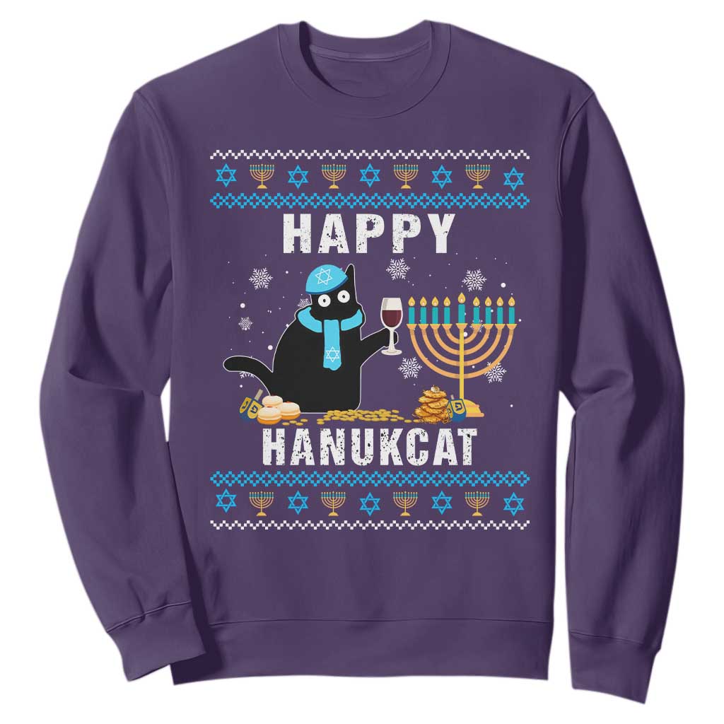Hanukkah Cat Sweatshirt Happy Hanukcat Jewish Hanukkah Black Cat Menorah Chanukah TS02 Purple Printyourwear