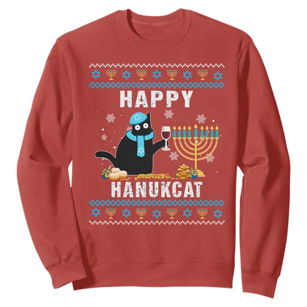 Hanukkah Cat Sweatshirt Happy Hanukcat Jewish Hanukkah Black Cat Menorah Chanukah TS02 Red Printyourwear