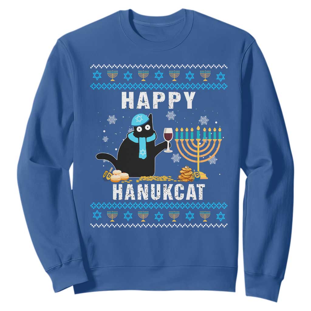Hanukkah Cat Sweatshirt Happy Hanukcat Jewish Hanukkah Black Cat Menorah Chanukah TS02 Royal Blue Printyourwear