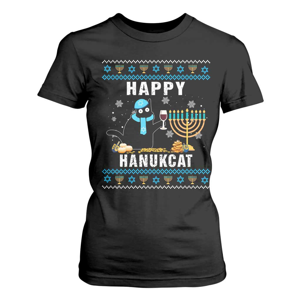 Funny Hanukkah Cat T Shirt For Women Happy Hanukcat Drinking Black Cat Jewish Menorah Chanukah TS02 Black Print Your Wear