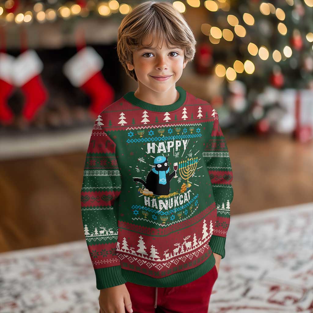 Funny Hanukkah Cat Ugly Christmas Sweater Happy Hanukcat Drinking Black Cat Jewish Menorah Chanukah TS02 Christmas Print Your Wear