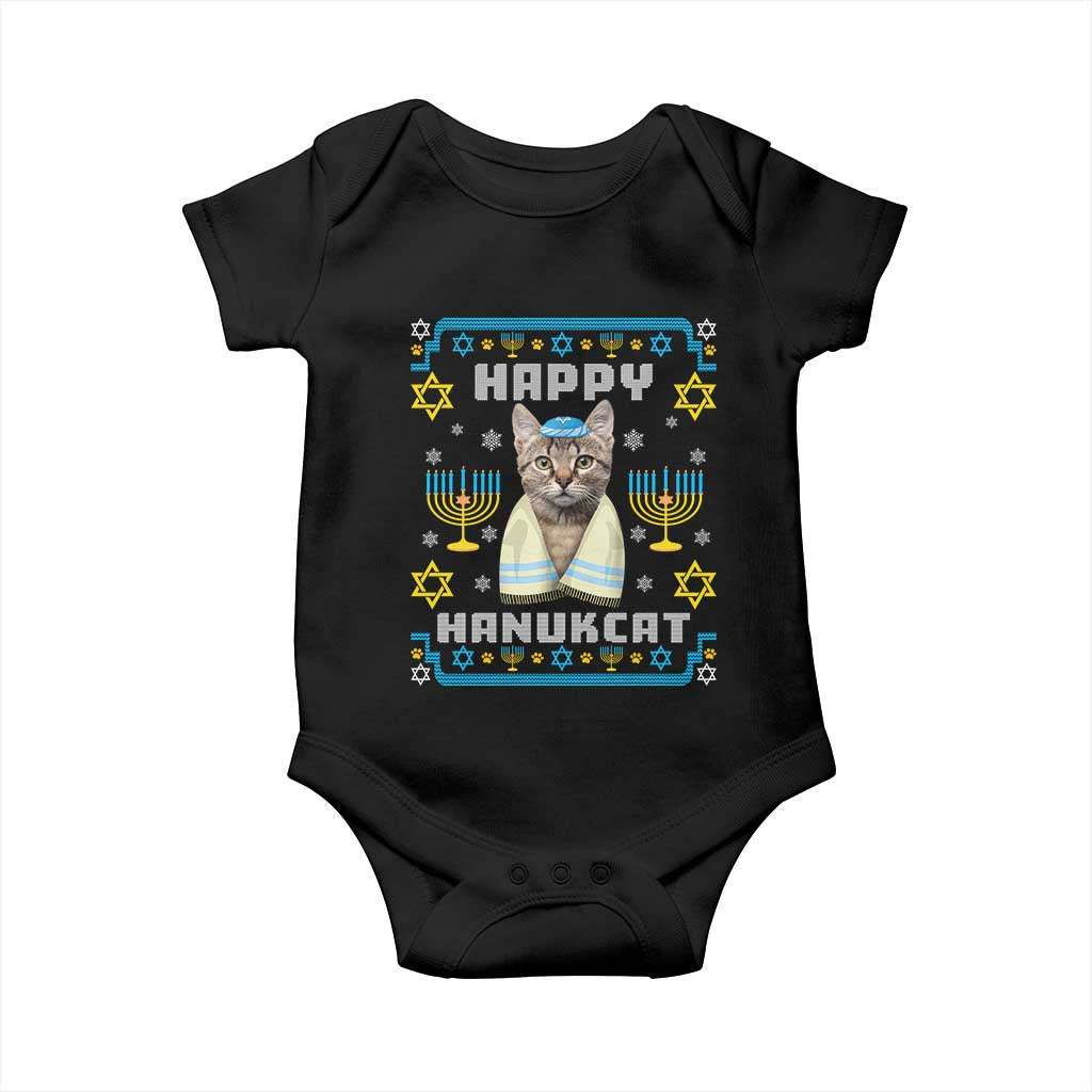 Funny Hanukkah Cat Baby Onesie Happy Hanukcat Menorah Ugly Chanukah Jewish Festival TS02 Black Print Your Wear