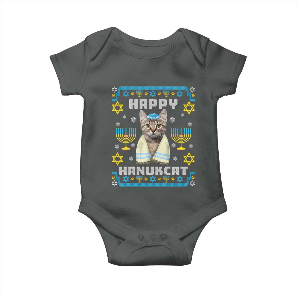 Funny Hanukkah Cat Baby Onesie Happy Hanukcat Menorah Ugly Chanukah Jewish Festival TS02 Dark Heather Print Your Wear