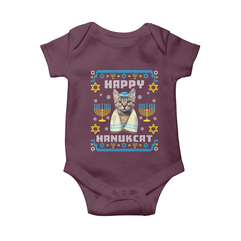 Funny Hanukkah Cat Baby Onesie Happy Hanukcat Menorah Ugly Chanukah Jewish Festival TS02 Maroon Print Your Wear