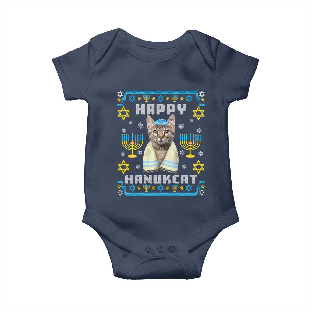 Funny Hanukkah Cat Baby Onesie Happy Hanukcat Menorah Ugly Chanukah Jewish Festival TS02 Navy Print Your Wear