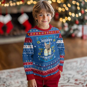 Funny Cat Hanukkah Ugly Sweater Happy Hanukcat Menorah Ugly Chanukah Jewish Festival TS02 Blue Red Print Your Wear