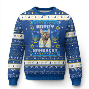 Funny Cat Hanukkah Ugly Sweater Happy Hanukcat Menorah Ugly Chanukah Jewish Festival TS02 Blue White Print Your Wear