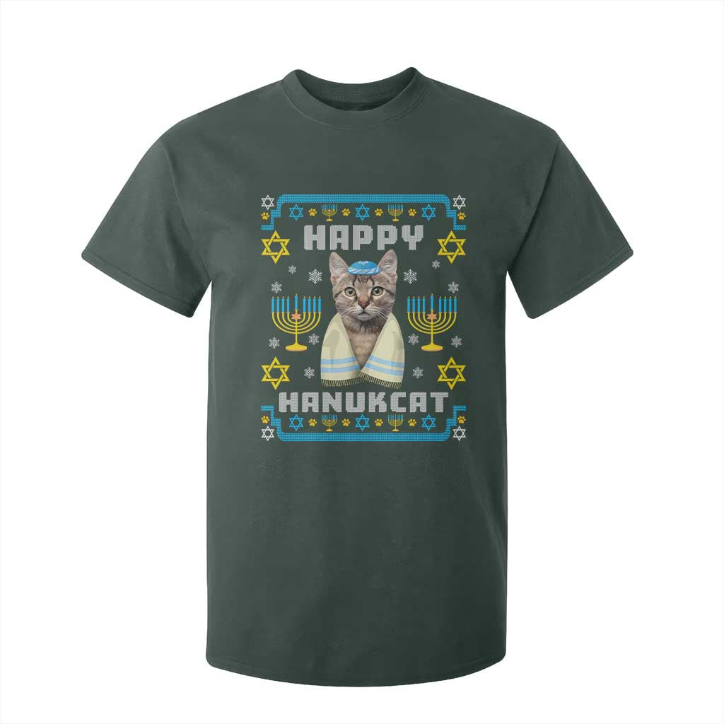 Funny Hanukkah Cat T Shirt For Kid Happy Hanukcat Menorah Ugly Chanukah Jewish Festival TS02 Dark Forest Green Print Your Wear