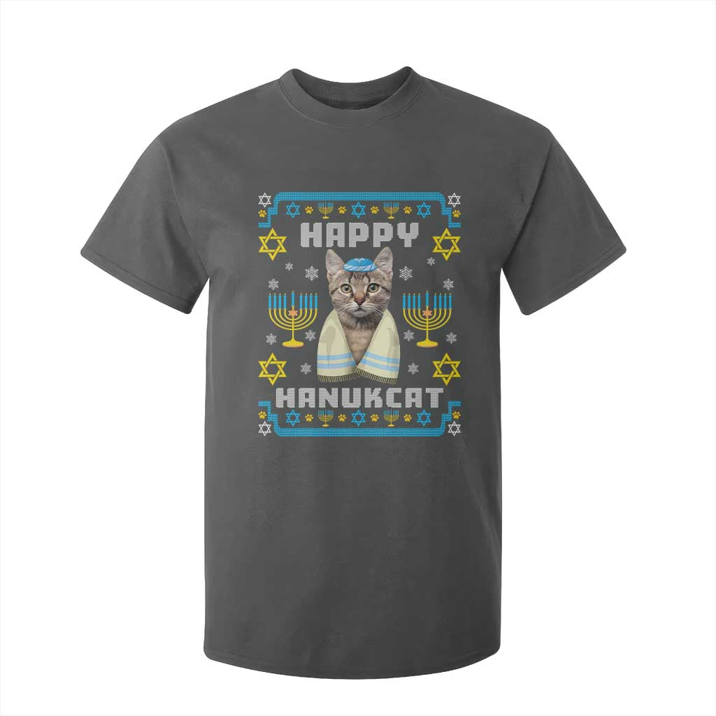 Funny Hanukkah Cat T Shirt For Kid Happy Hanukcat Menorah Ugly Chanukah Jewish Festival TS02 Dark Heather Print Your Wear