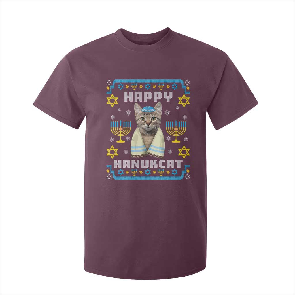 Funny Hanukkah Cat T Shirt For Kid Happy Hanukcat Menorah Ugly Chanukah Jewish Festival TS02 Maroon Print Your Wear